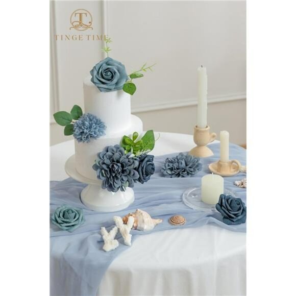 Dusty Blue Artificial Roses Combo Box Fake Flowers for Wedding Bouquets Centerpi - Picture 2 of 8